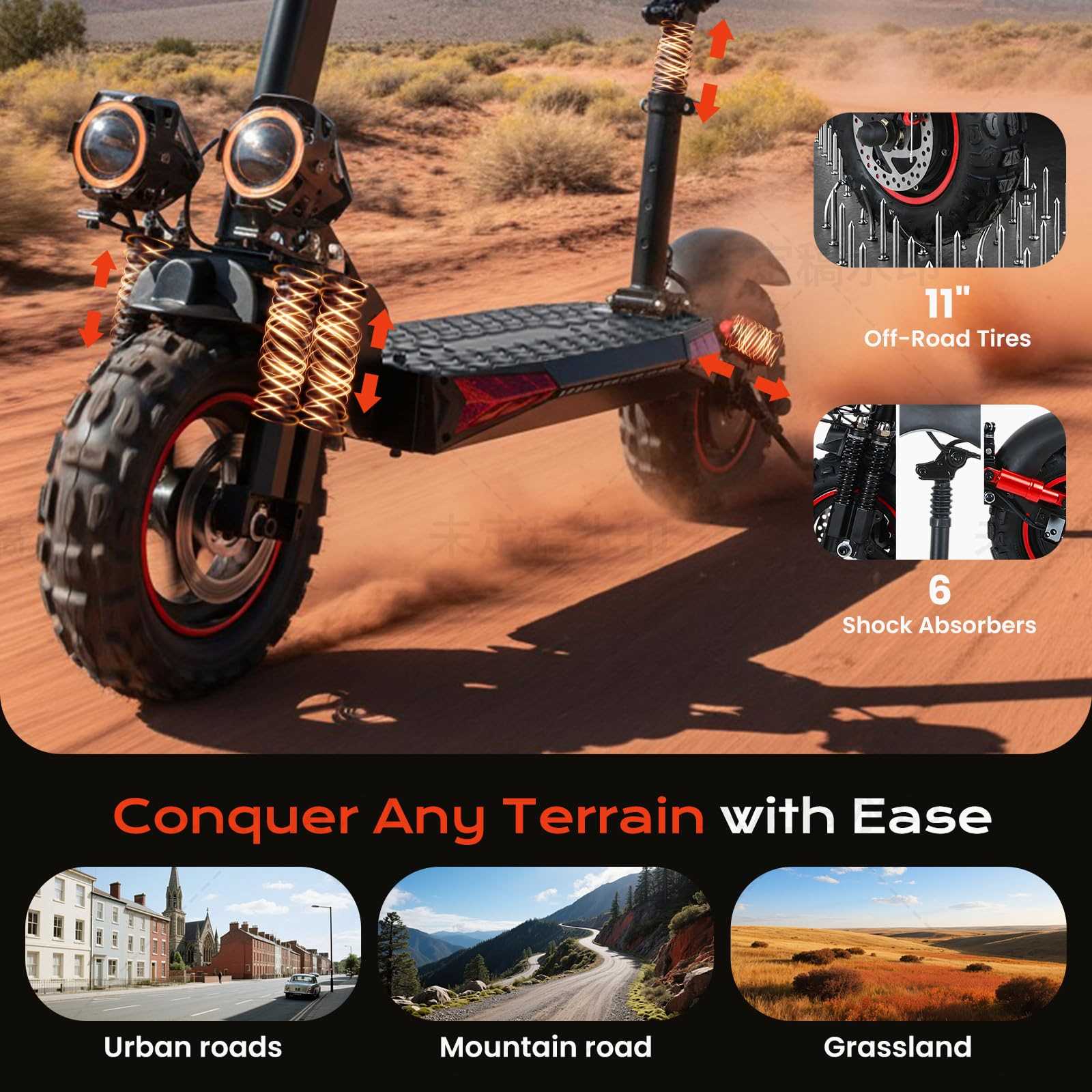 1200W Electric Scooter for Adults,48V21AH,37 Mile Max Range,34MPH Top Speed,11" Off-Road Tires